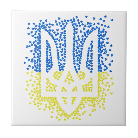 Ukrainisches Emblem trident tryzub zerstreut Herze Fliese (Vorderseite)