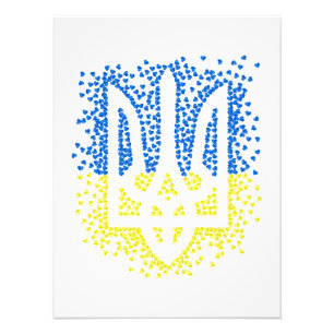 Ukrainisches Emblem trident tryzub zerstreut Herze Fotodruck