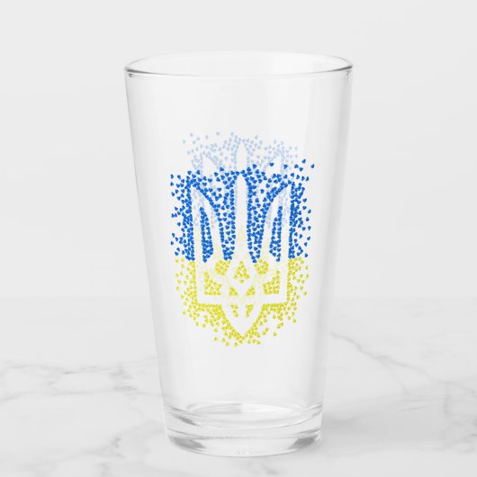 Ukrainisches Emblem trident tryzub zerstreut Herze Glas (Vorderseite)