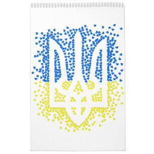 Ukrainisches Emblem trident tryzub zerstreut Herze Kalender