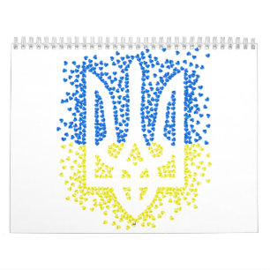 Ukrainisches Emblem trident tryzub zerstreut Herze Kalender
