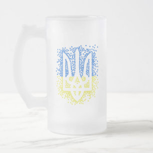 Ukrainisches Emblem trident tryzub zerstreut Herze Mattglas Bierglas