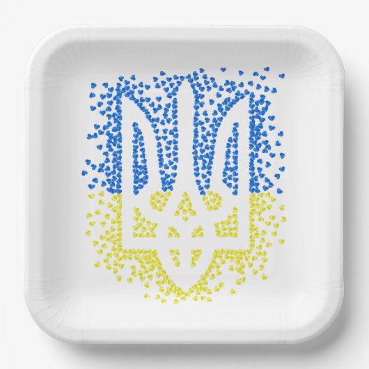 Ukrainisches Emblem trident tryzub zerstreut Herze Pappteller (Vorderseite)