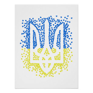 Ukrainisches Emblem trident tryzub zerstreut Herze Poster