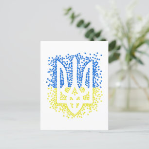 Ukrainisches Emblem trident tryzub zerstreut Herze Postkarte