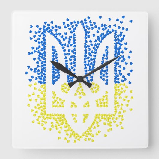 Ukrainisches Emblem trident tryzub zerstreut Herze Quadratische Wanduhr (Vorderseite)
