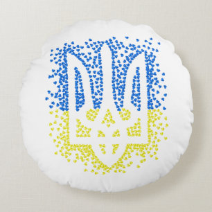 Ukrainisches Emblem trident tryzub zerstreut Herze Rundes Kissen