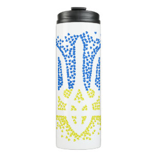 Ukrainisches Emblem trident tryzub zerstreut Herze Thermosbecher