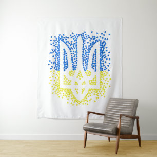 Ukrainisches Emblem trident tryzub zerstreut Herze Wandteppich
