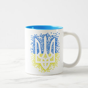 Ukrainisches Emblem trident tryzub zerstreut Herze Zweifarbige Tasse