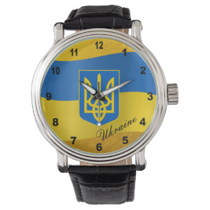 Ukrainisches Flag- und ukrainisches Emblem, Text Armbanduhr