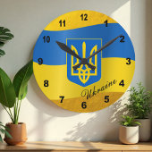 ukrainisches Flag- und ukrainisches Emblem, Text / Runde Wanduhr