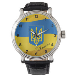 Ukrainisches Flag- und ukrainisches Emblem, Text ü Armbanduhr