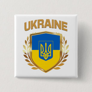 ukrainisches Flaggenschild und Emblem Button
