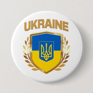 ukrainisches Flaggenschild und Emblem Button