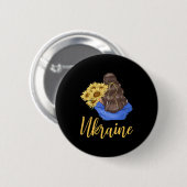 Ukrainisches Mädchen mit Sonnenblumen Blaue Gelbe Button (Vorne & Hinten)