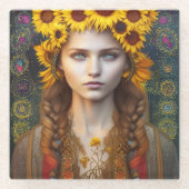 Ukrainisches Mädchen von Amulets & Sonnenblumen Glasuntersetzer (Vorderseite)