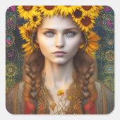 Ukrainisches Mädchen von Amulets & Sonnenblumen Quadratischer Aufkleber (Vorderseite)