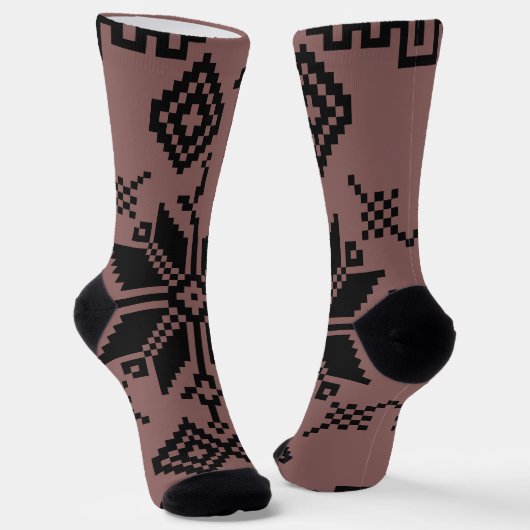 Ukrainisches Muster braun und schwarz Socken (Gewinkelt)