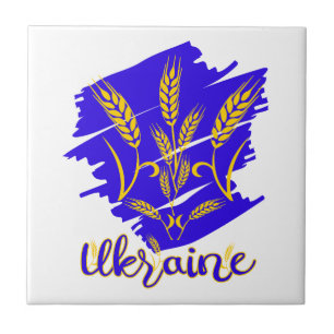 Ukrainisches Nationalsymbol Tryzub aus Weizenähre Fliese