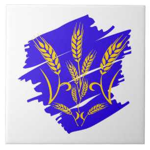 Ukrainisches Nationalsymbol Tryzub aus Weizenähre Fliese