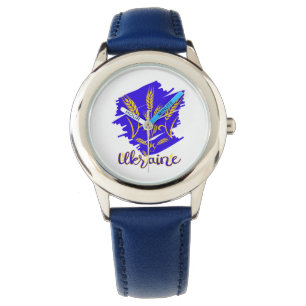 Ukrainisches Nationalsymbol tryzub aus Weizenohr Armbanduhr