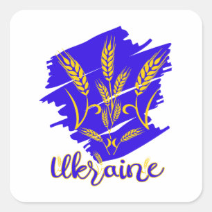 Ukrainisches Nationalsymbol tryzub aus Weizenohr Quadratischer Aufkleber