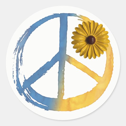 Ukrainisches PEACE Symbol Zeichen Sonnenblume Ukra Runder Aufkleber (Vorderseite)