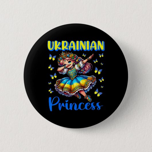 Ukrainisches Prinzessin Dab Mädchen Flagge Kleid E Button (Vorderseite)