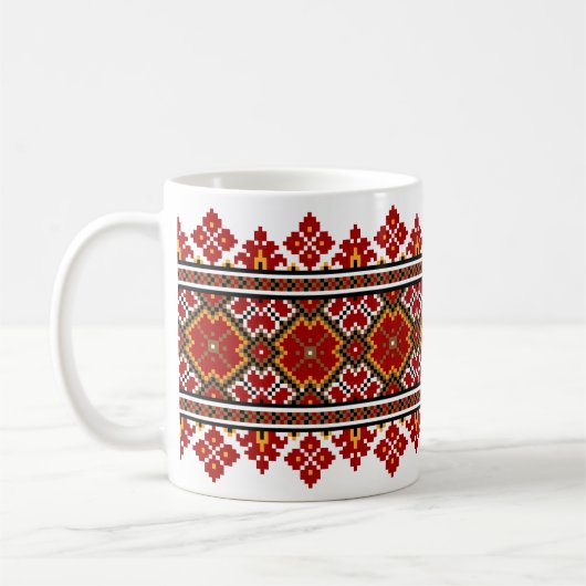Ukrainisches traditionelles Vushuvanka Volksmuster Kaffeetasse (Links)