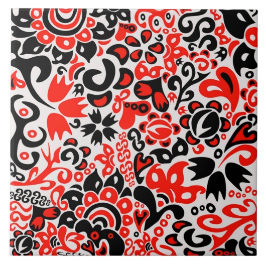 Ukrainisches Volkskunst-Blumenmuster Fliese (Vorderseite)