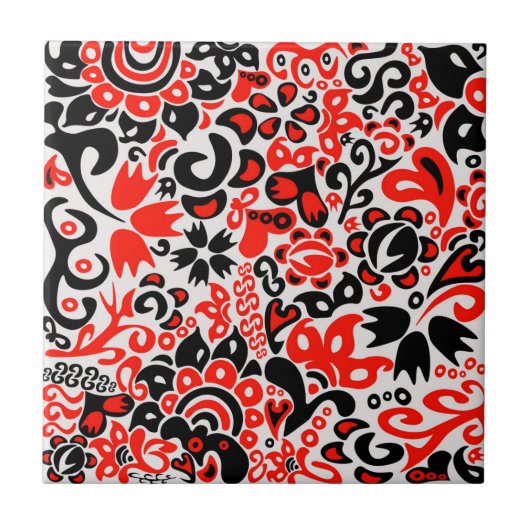 Ukrainisches Volkskunst-Blumenmuster Fliese (Vorderseite)