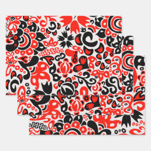 Ukrainisches Volkskunst-Blumenmuster  Geschenkpapier Set