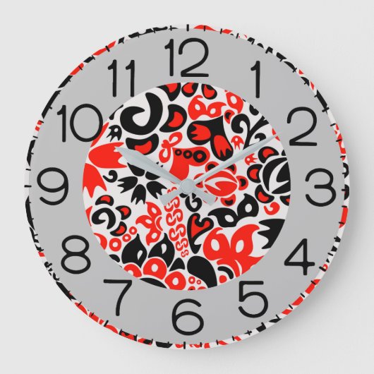 Ukrainisches Volkskunst-Blumenmuster Große Wanduhr (Vorderseite)