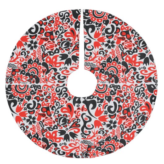 Ukrainisches Volkskunst-Blumenmuster Polyester Weihnachtsbaumdecke (Vorderseite)