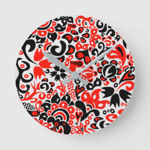 Ukrainisches Volkskunst-Blumenmuster Runde Wanduhr