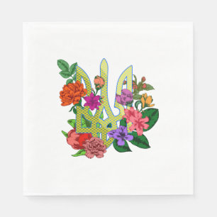 Ukrainisches Wappen Dreizack Tryzub blühende Blume Serviette