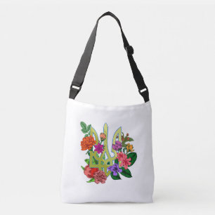 Ukrainisches Wappen Dreizack Tryzub blühende Blume Tragetaschen Mit Langen Trägern