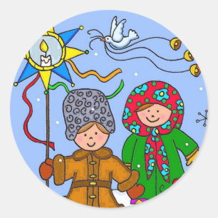 Ukrainisches Weihnachten Carollers Runder Aufkleber