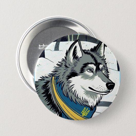 Ukrainisches Wolf-Symbol, stark, stolz Ukraine Art Button (Vorne & Hinten)