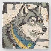 Ukrainisches Wolf-Symbol, stark, stolz Ukraine Art Steinuntersetzer (Vorderseite)