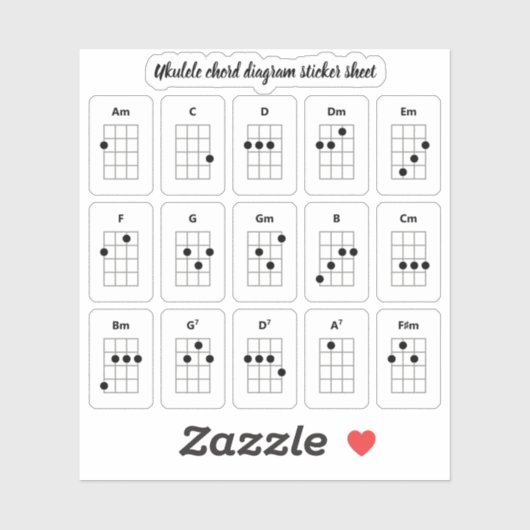 Ukulele Akkord Diagramm Stickers | Anfängerakkorde Aufkleber (Blatt)