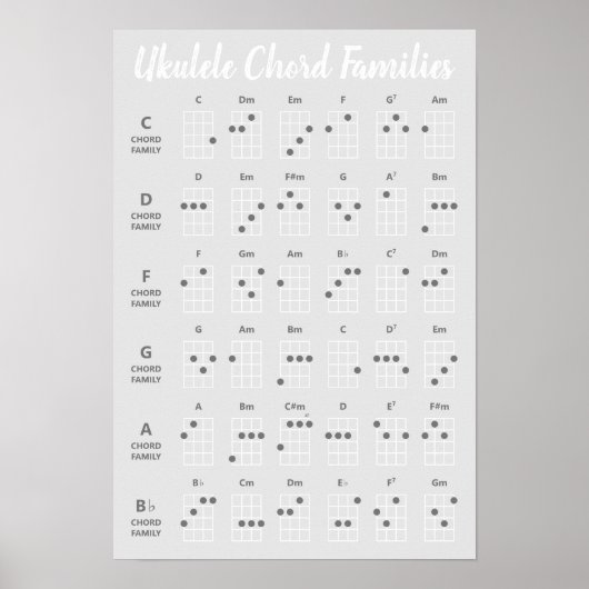 Ukulele Akkord Familien Referenz Graustufen Poster (Vorne)