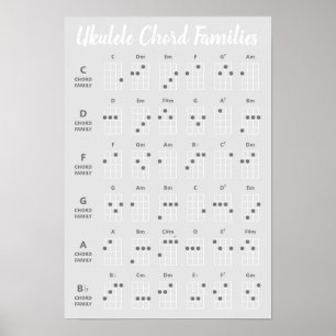 Ukulele-Akkordfamilien Referenz Graustufen Poster