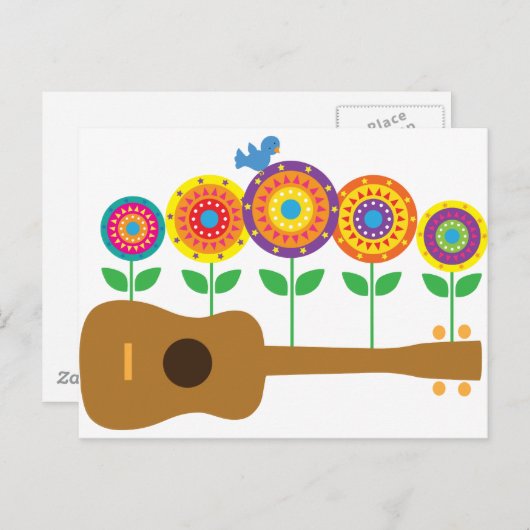 Ukulele Blume Postkarte (Vorne/Hinten)