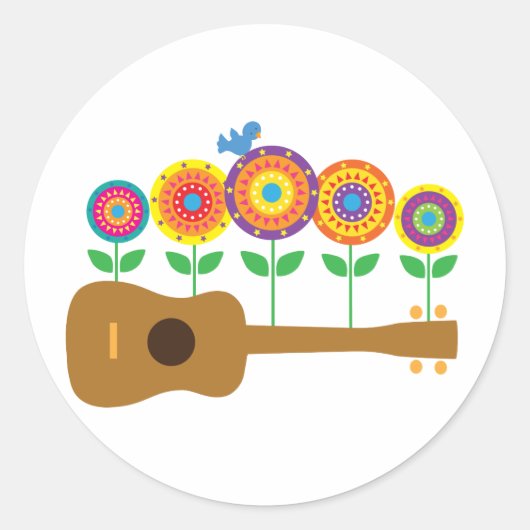 Ukulele Blume Runder Aufkleber (Vorderseite)
