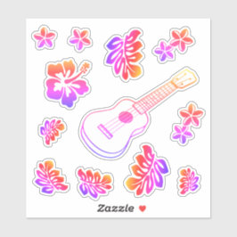 Ukulele & Blumen individuell zugeschnittenes Vinyl Aufkleber