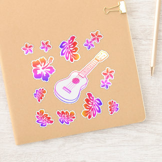 Ukulele & Blumen individuell zugeschnittenes Vinyl Aufkleber