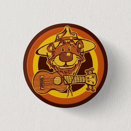Ukulele-Förster-"Bär + Uke" Cartoon Mini-Knopf Button (Vorderseite)