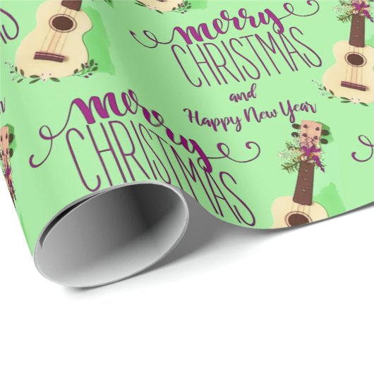 Ukulele Frohe Weihnachten und Glück Neues Jahr Geschenkpapier (Rolleneckpunkt)